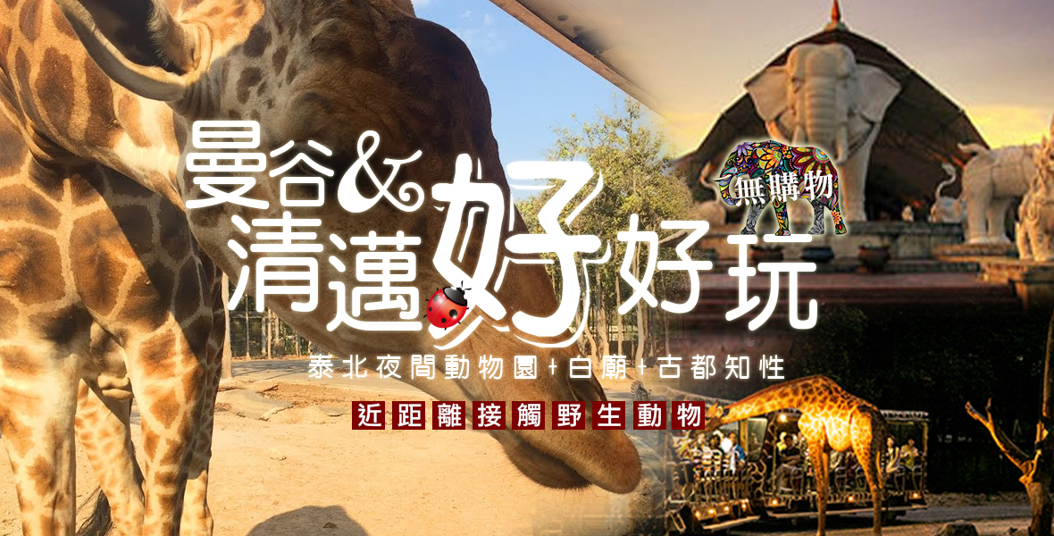 清邁好好玩-泰北夜間動物園+白廟+古都知性五日遊(無購物)