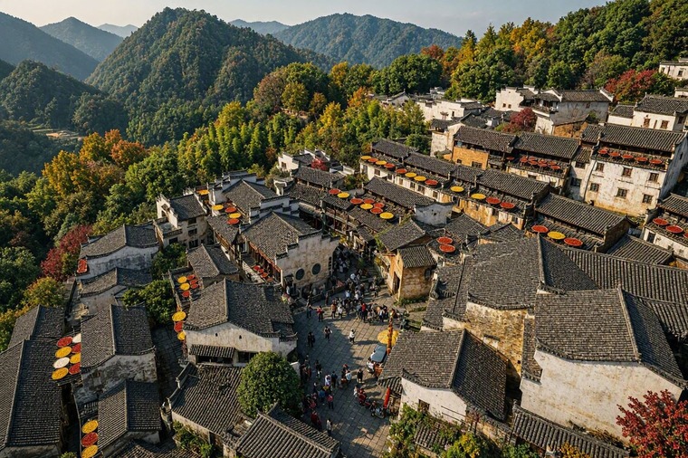 江西婺源篁嶺曬秋古村