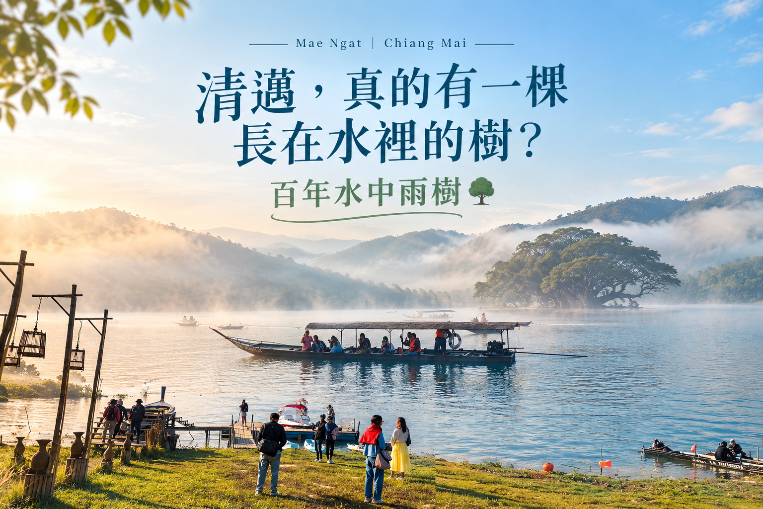 清邁水中樹-百年湖中雨樹晨霧美景