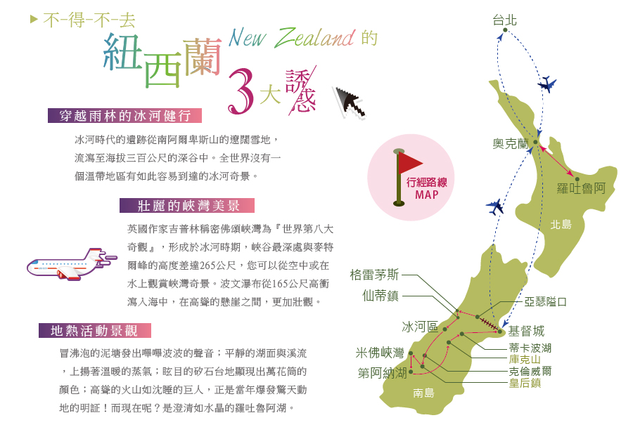 紐西蘭3大誘惑 行程路線